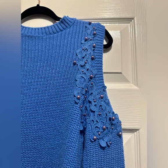 Open Shoulder Blue Sweater - Picture 2 of 5